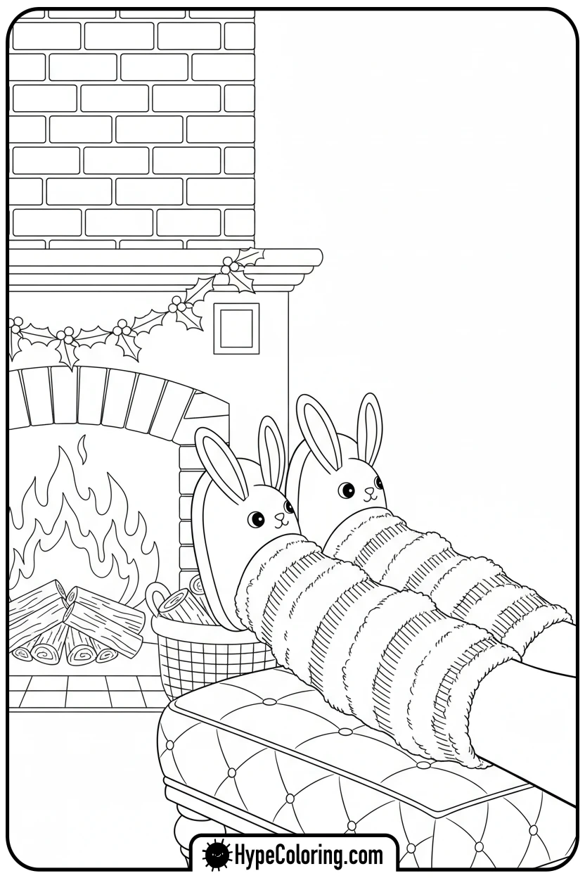 cozy-s-fuzzy-feet-by-fire - cozy corner coloring page