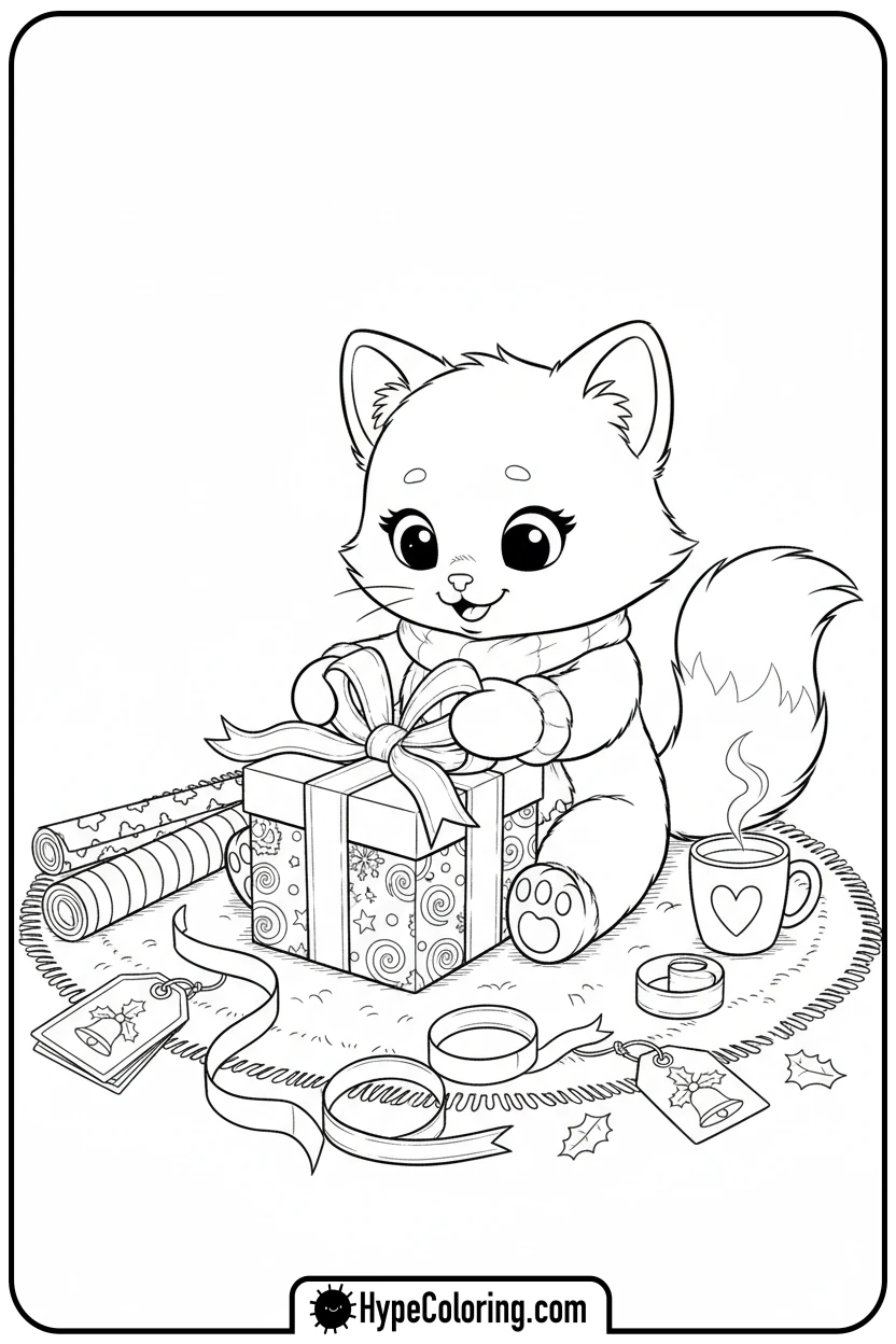 cozy-wrapping-a-gift - cozy corner coloring page