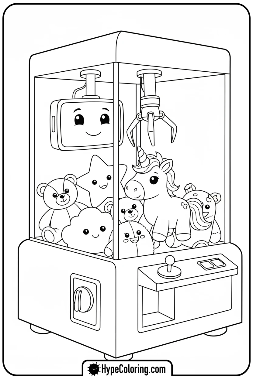 claw-machine-picks-up-unicorn - Plushie Claw Machine Coloring Pages