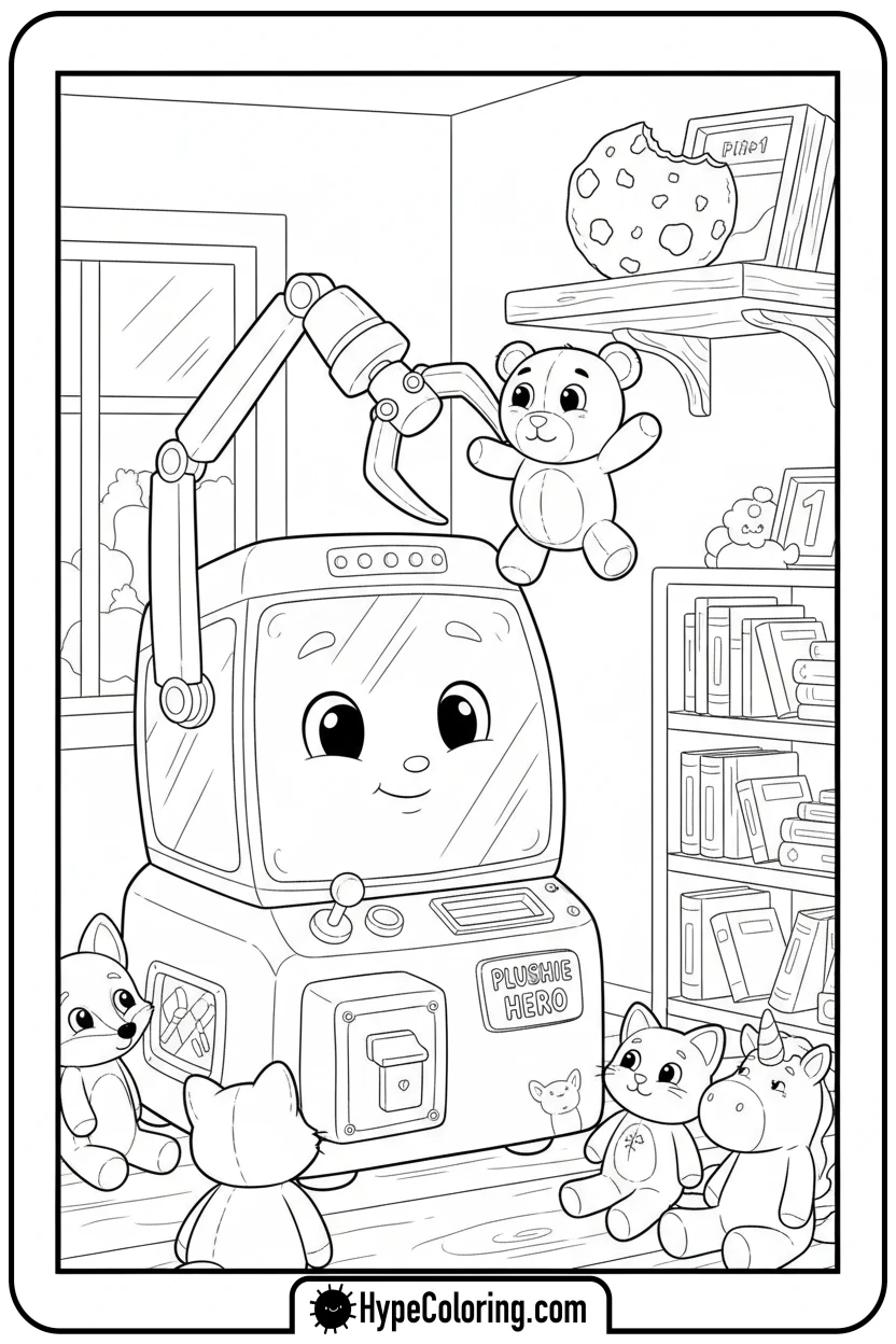 claw-machine-helping-plushie - Plushie Claw Machine Coloring Pages
