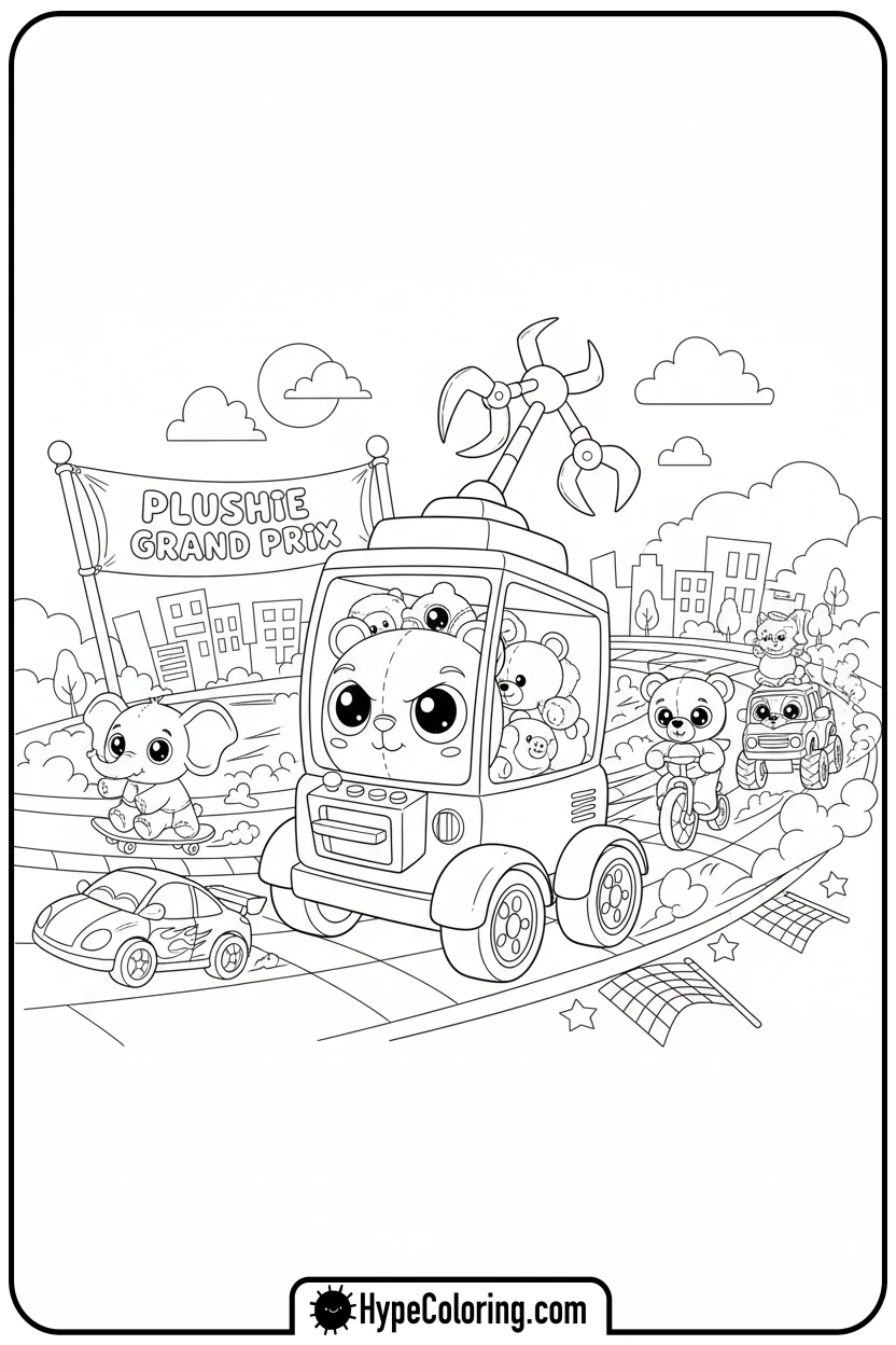 claw-machine-racing-plushies - Plushie Claw Machine Coloring Pages