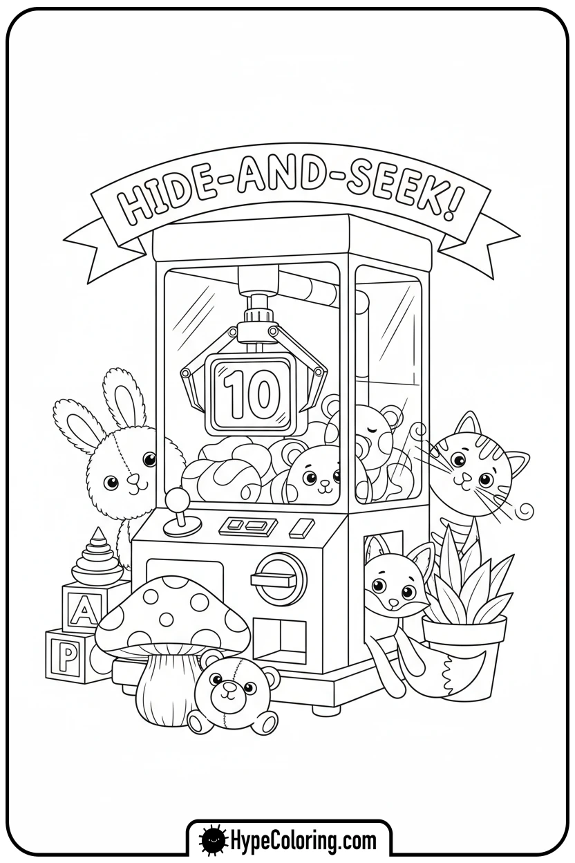 claw-machine-playing-hide-and-seek - Plushie Claw Machine Coloring Pages