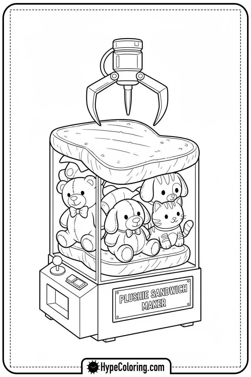 claw-machine-making-plushie-sandwich - Plushie Claw Machine Coloring Pages