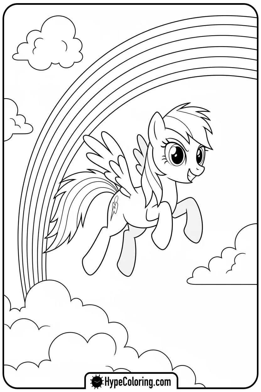 Click to download PDF rainbow-dash-flying-a-sonic-rainboom - My Little Pony Colouring page