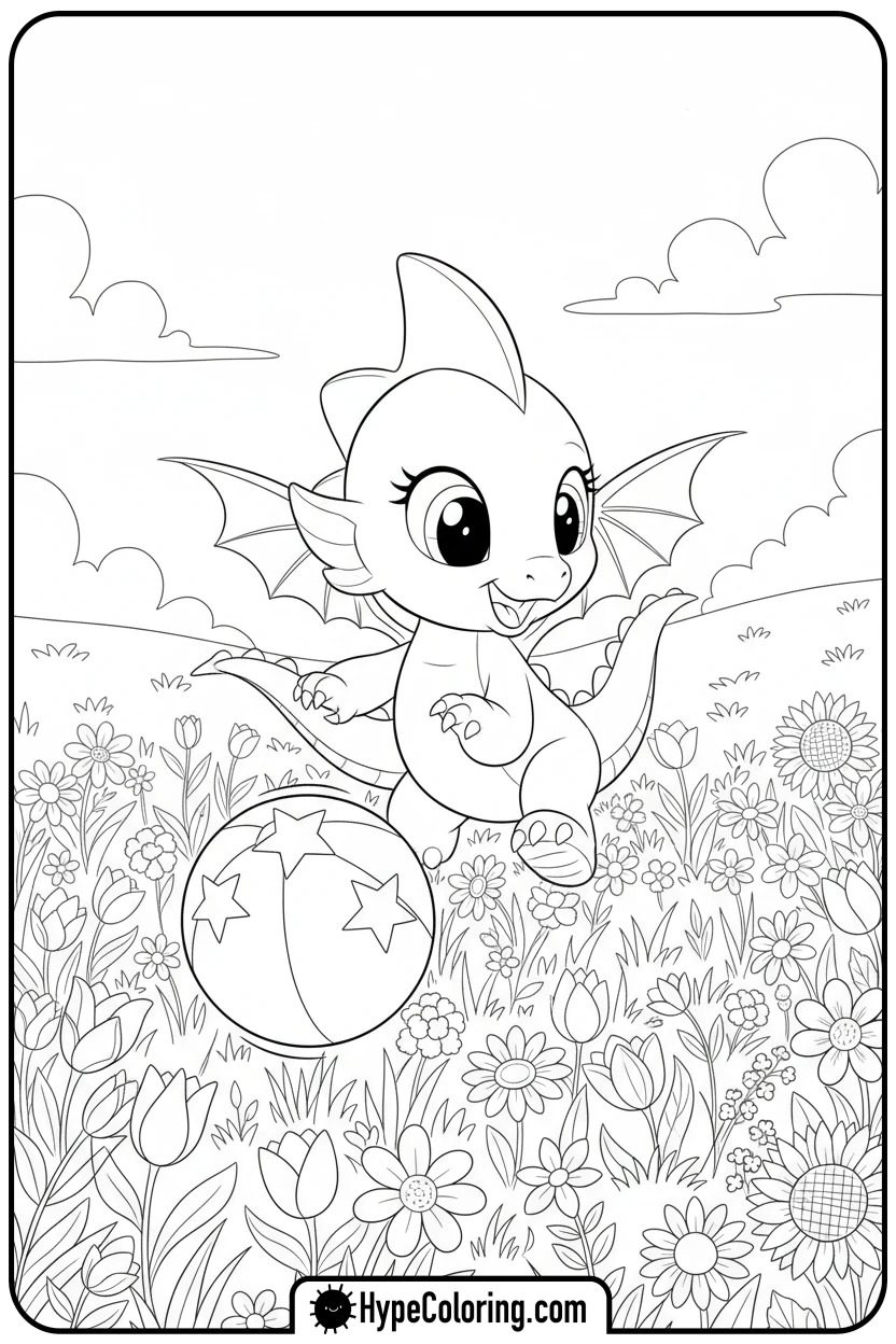 Click to download PDF spike-chasing-a-ball - My Little Pony Colouring page