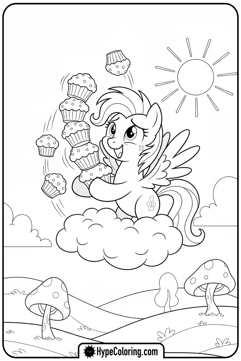 Click to download PDF derpy-delivering-muffins - My Little Pony Colouring page
