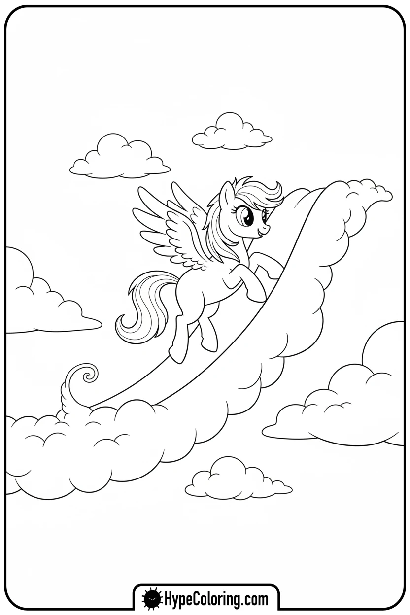 Click to download PDF pegasus-sliding-on-cloud - My Little Pony Colouring page