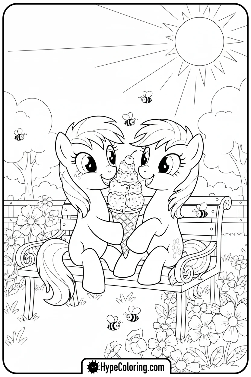 Click to download PDF earth-ponies-sharing-ice-cream - My Little Pony Colouring page