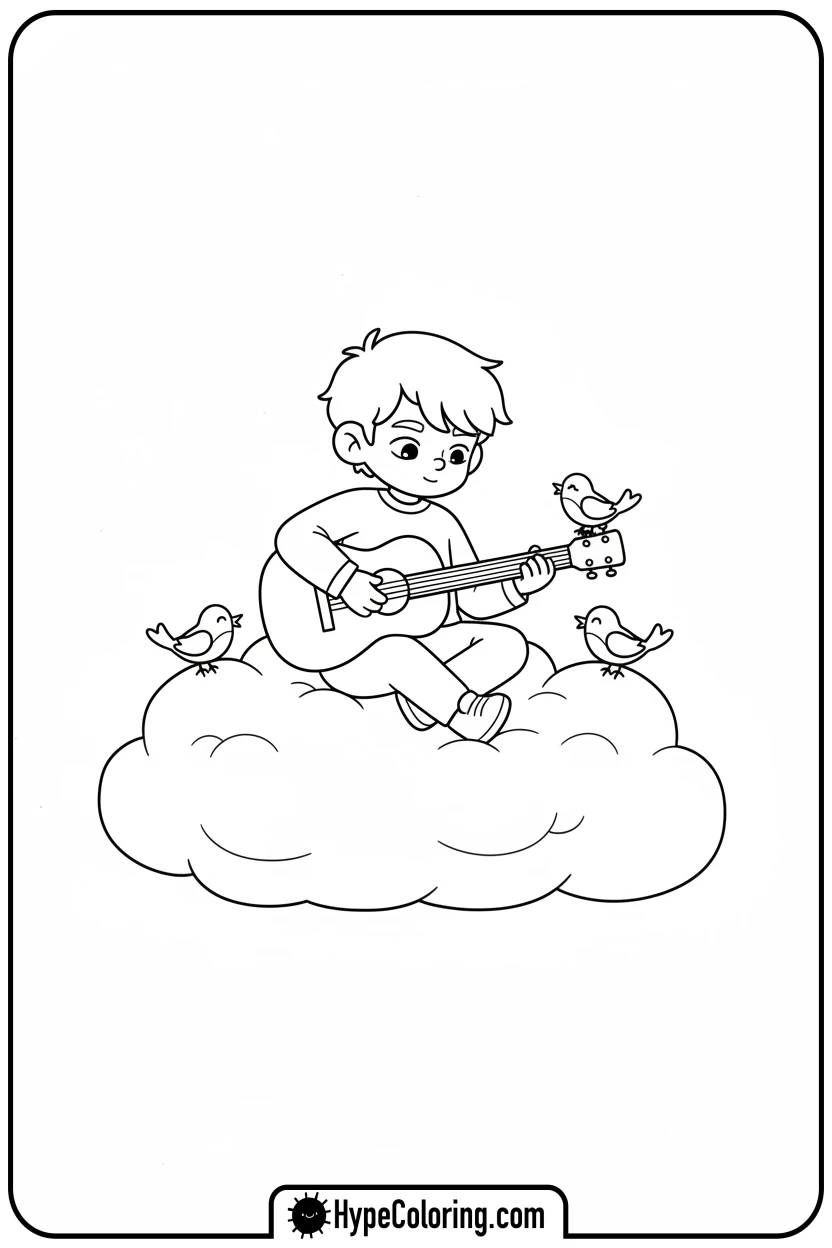 skz-character-playing-guitar-on-cloud - Skz Coloring Sheets