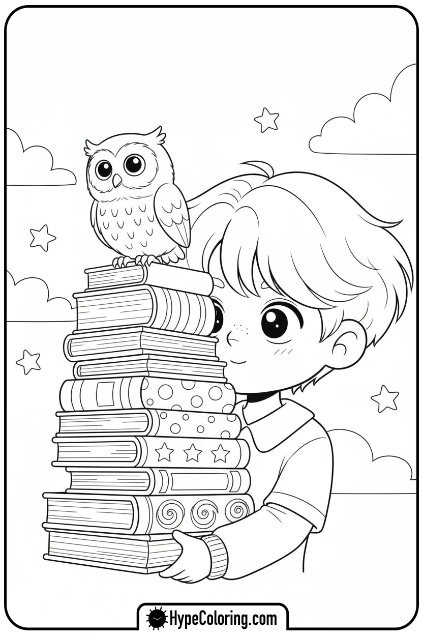 skz-character-holding-books-with-owl - Skz Coloring Sheets