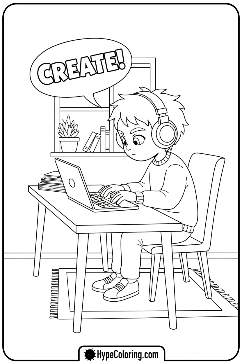 skz-character-with-laptop-and-headphones - Skz Coloring Sheets