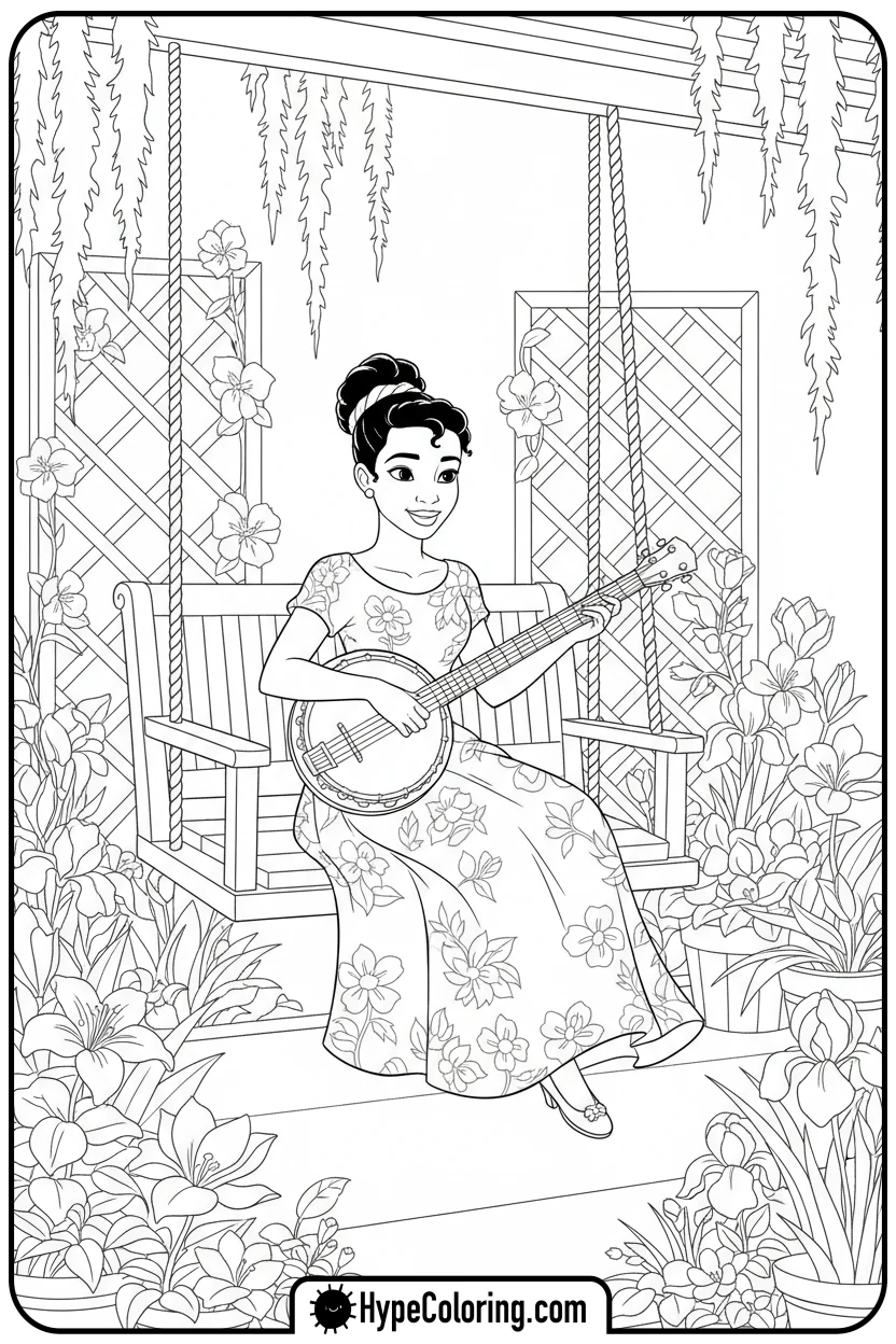tiana-playing-a-banjo - tiana coloring pages