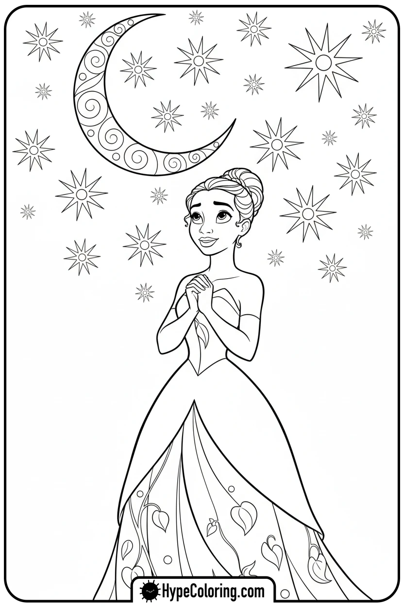 tiana-gazing-at-starry-sky - tiana coloring pages