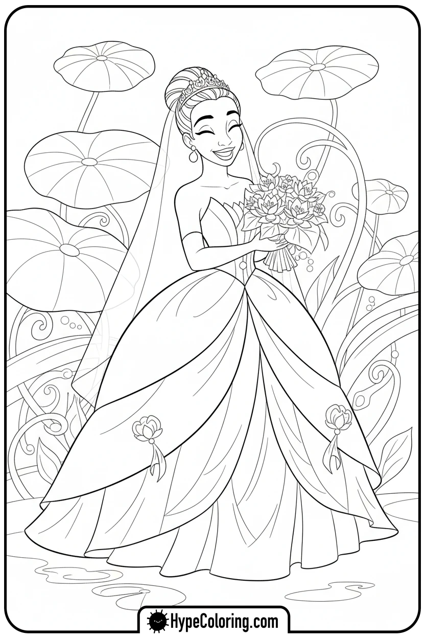 tiana-in-her-wedding-dress - tiana coloring pages