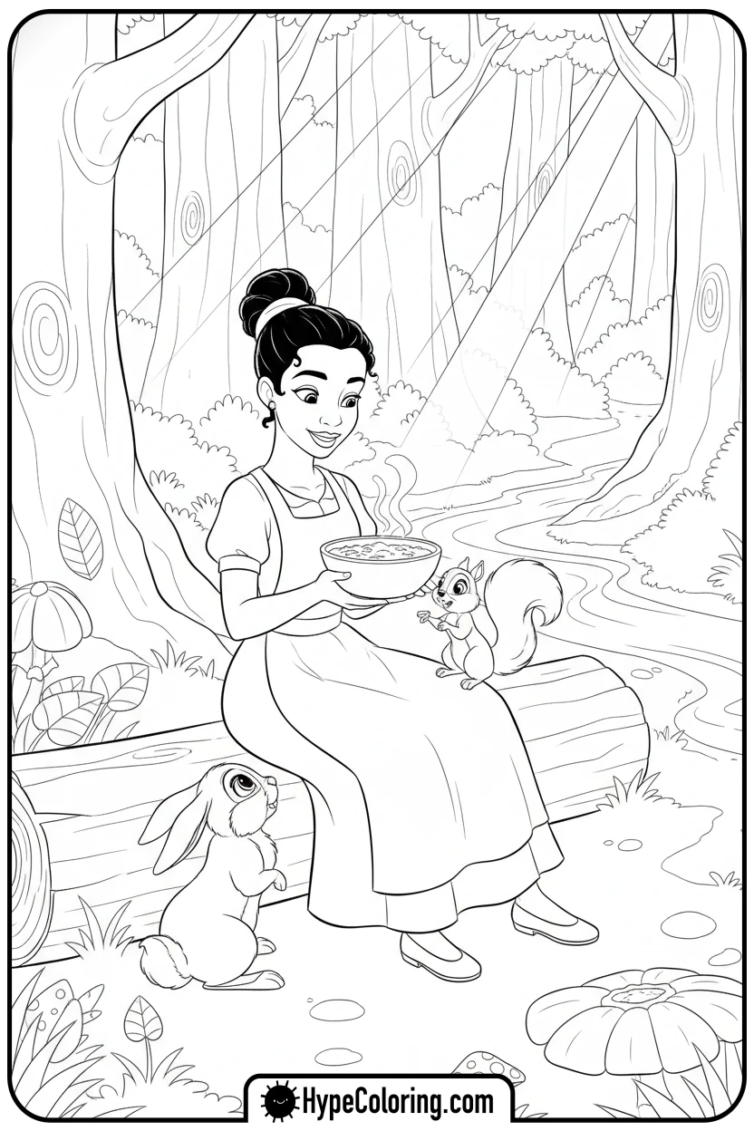 tiana-feeding-forest-animals - tiana coloring pages