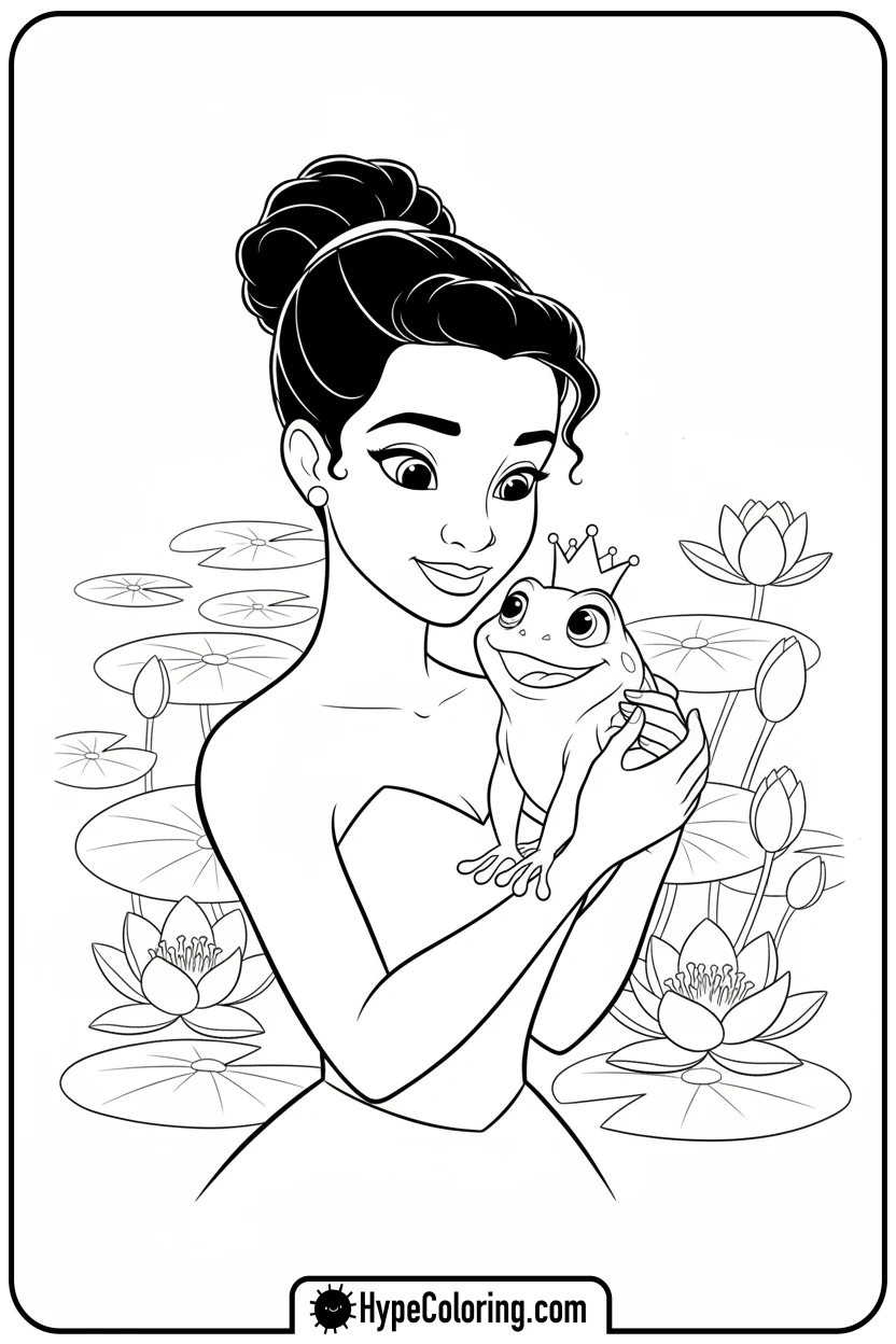 tiana-hugging-frog-naveen - tiana coloring pages