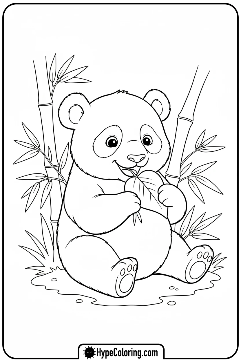 panda-cub-eating-bamboo - adorable animal coloring pages