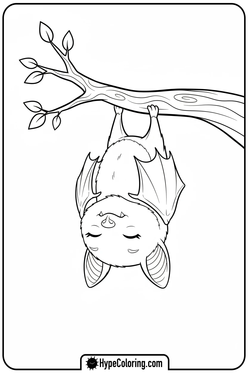 sleeping-bat-hanging-upside-down - bat coloring pages