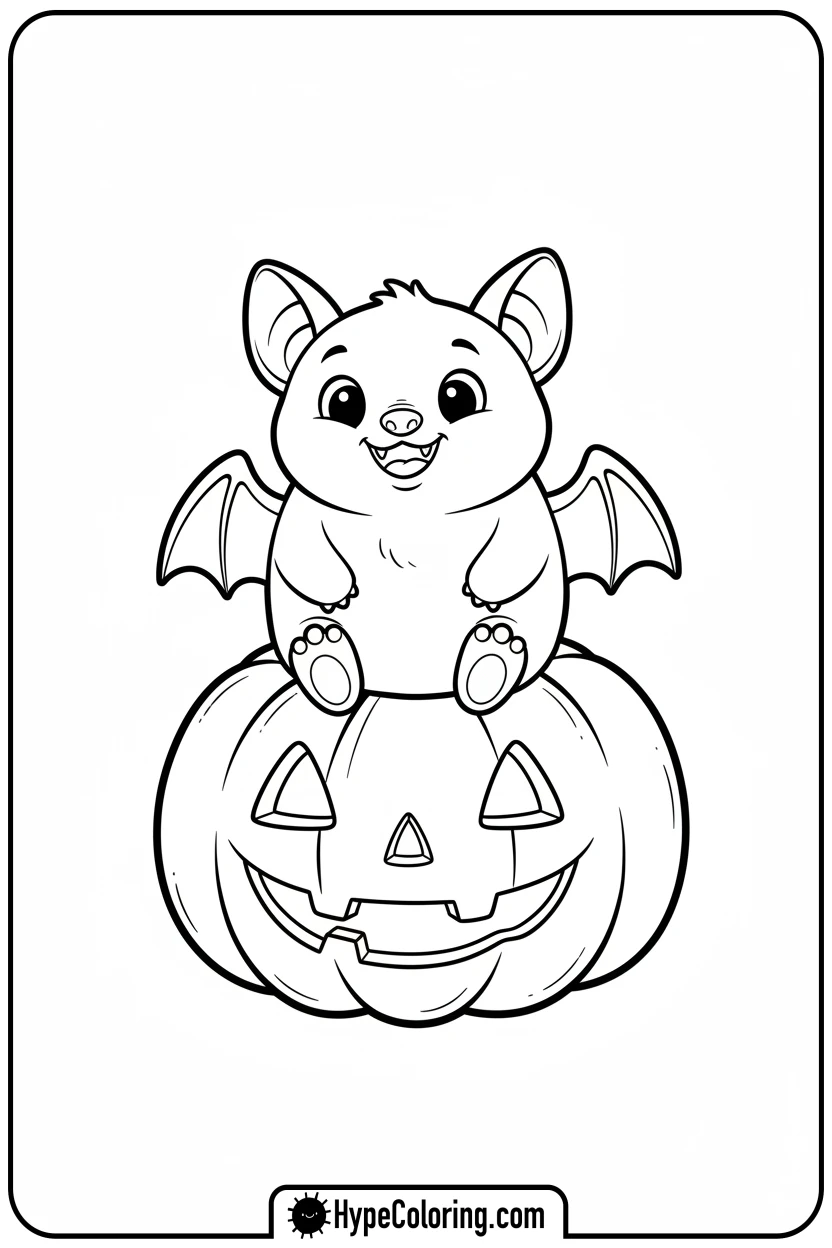 bat-sitting-on-a-pumpkin - bat coloring pages