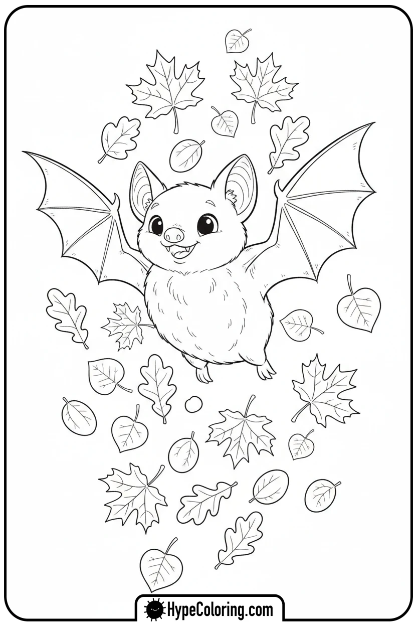 bat-flying-through-autumn-leaves - bat coloring pages