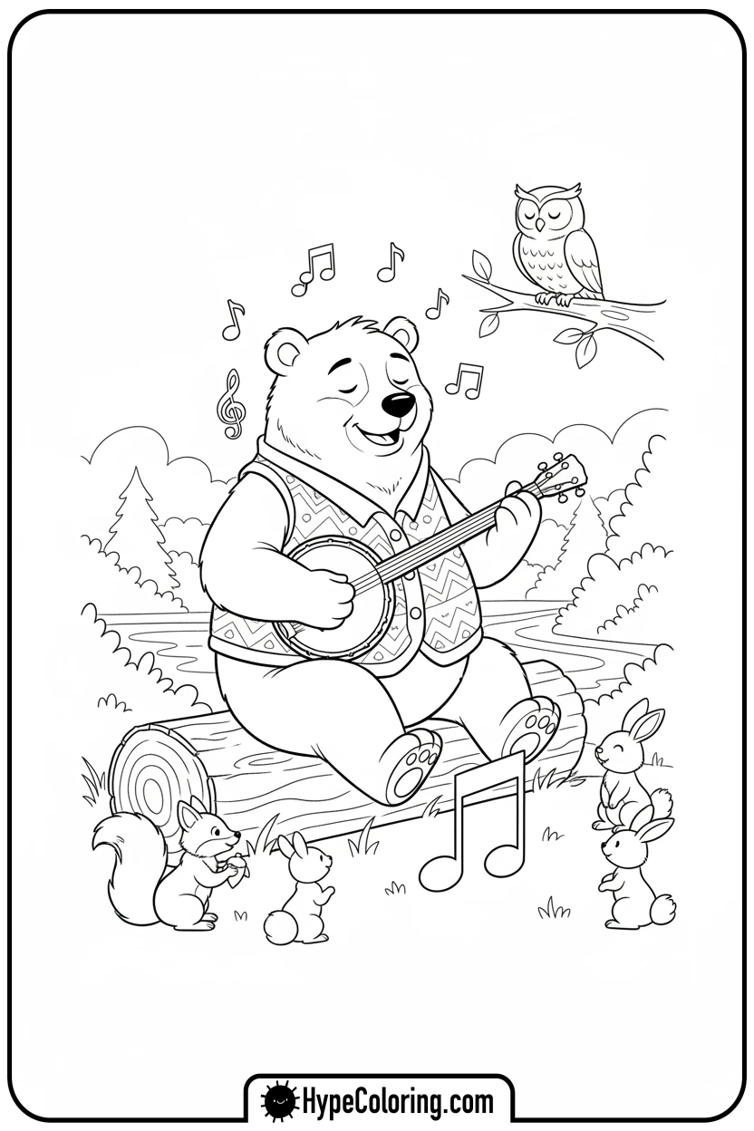 Click to download PDF musical-bear-playing-banjo - bear coloring page