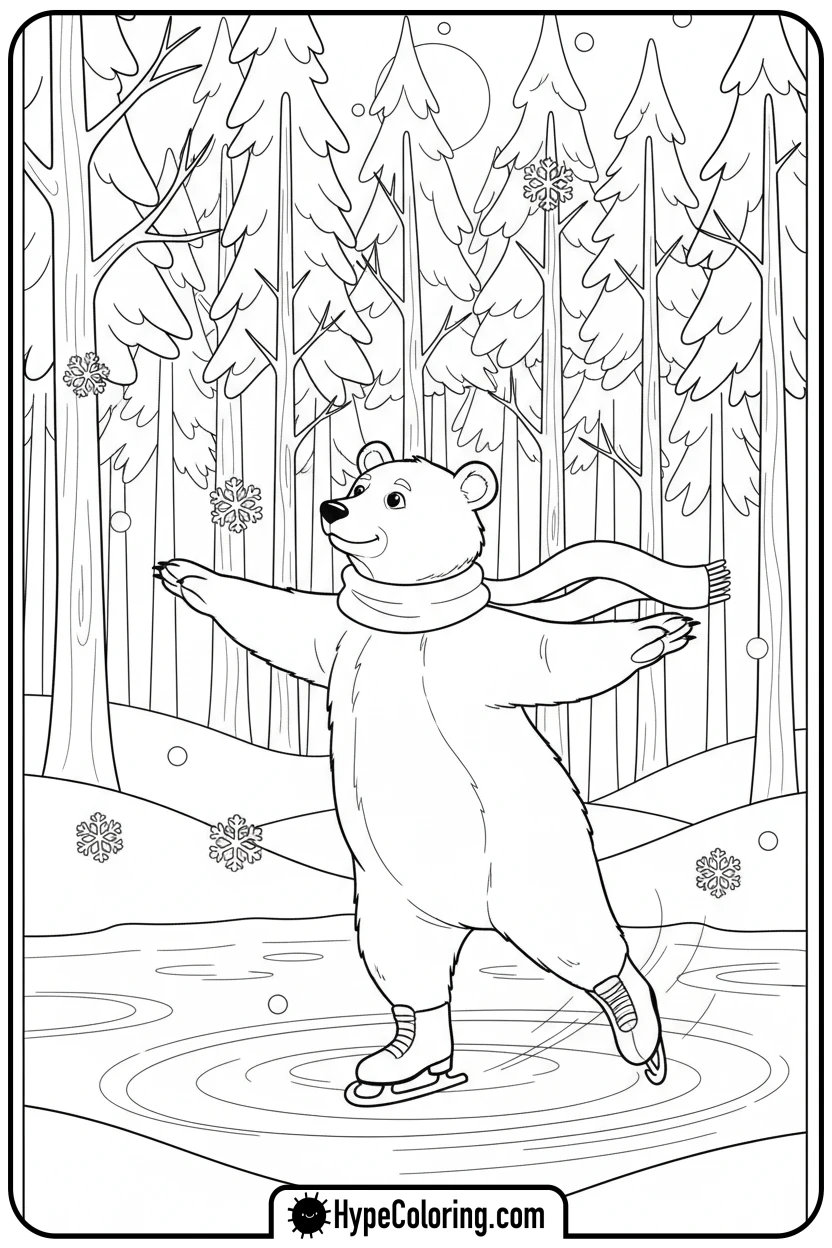 Click to download PDF graceful-bear-ice-skating - bear coloring page